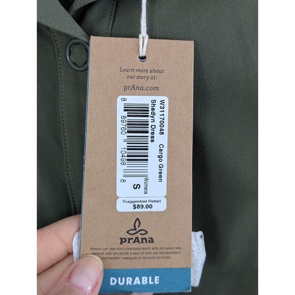 Prana Shadyn Snap Front Shirt Dress Womens Size Small Stretch Green Pockets - Picture 8 of 9